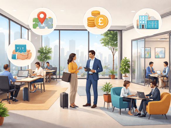 Image of serviced office showing flexible workspaces, key benefits, costs, locations